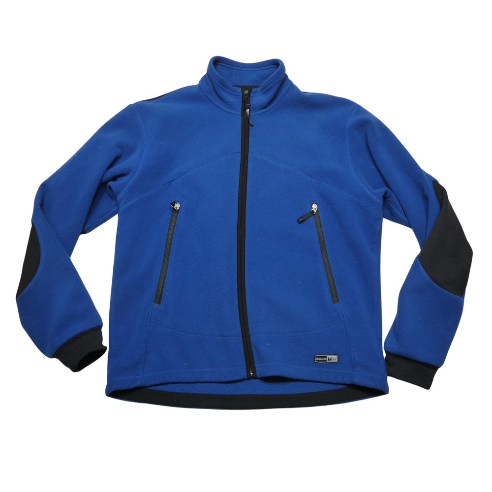 REI Jacket Mens Large Blue Fleece Full Zip Hiking Pockets Stand Collar
